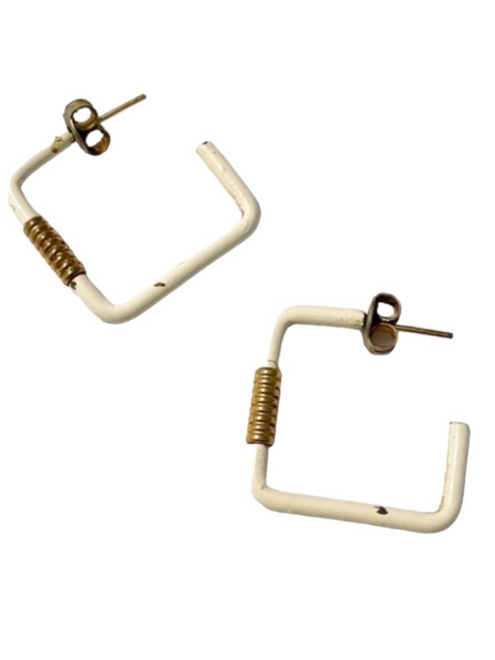 Vintage gold white square hoop earrings